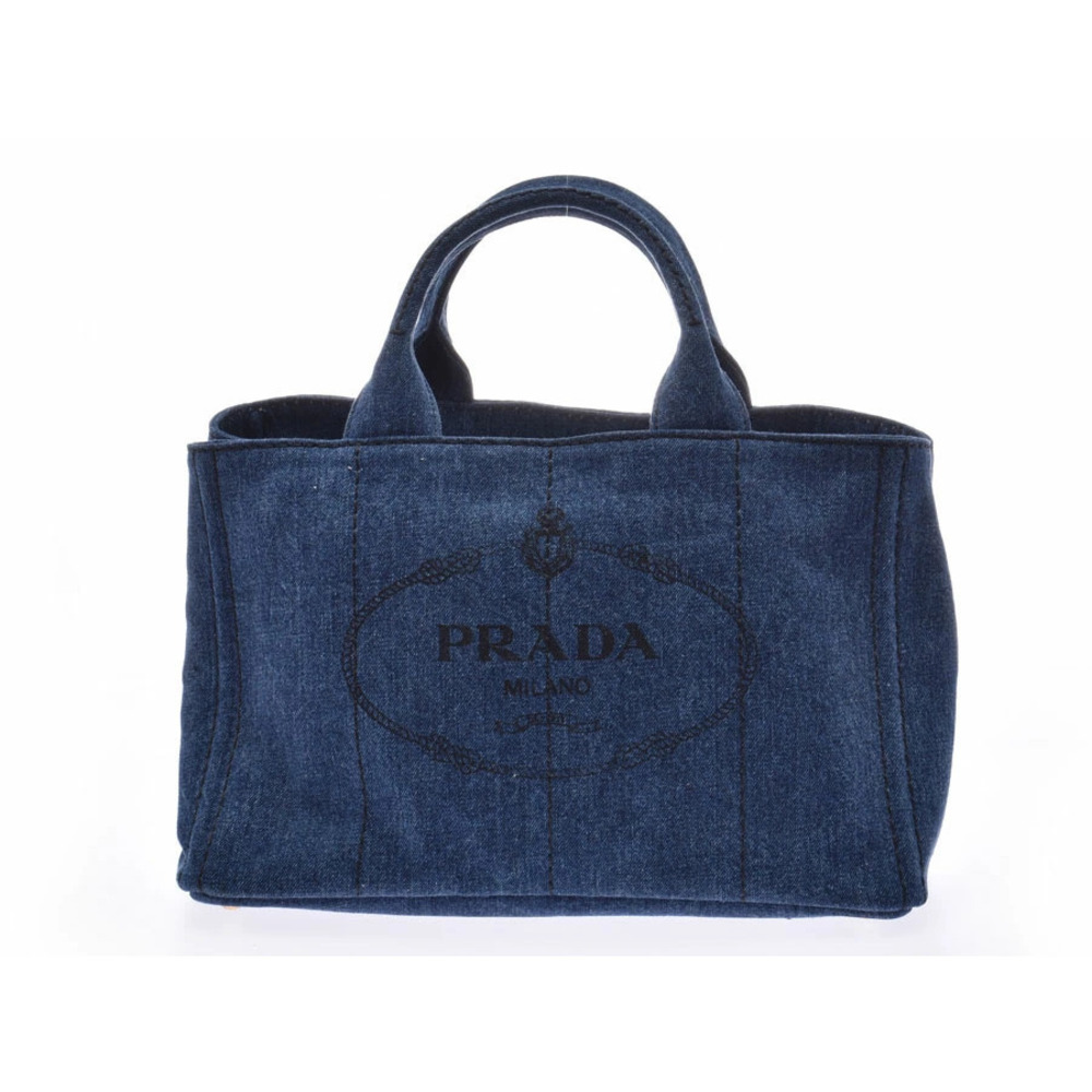 Prada Canapa Blue Denim Tote Bag Strap Card